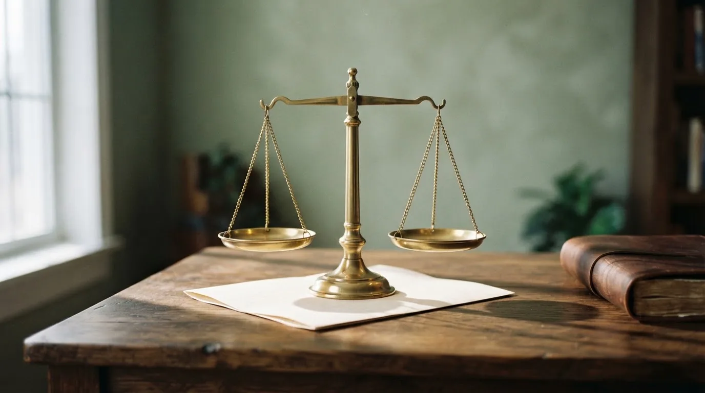 O balanță de alamă pe un birou de lemn, în lumina piezișă a unei ferestre înalte — casinouri online în romania